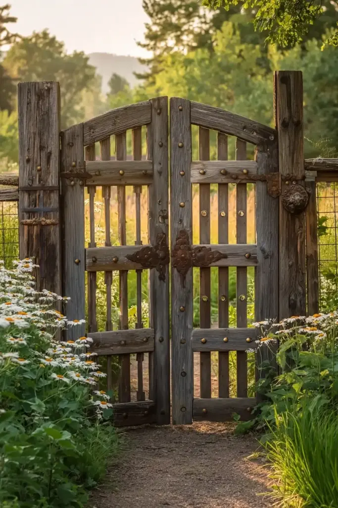 Reclaimed Wood Gate with Rustic Decorations