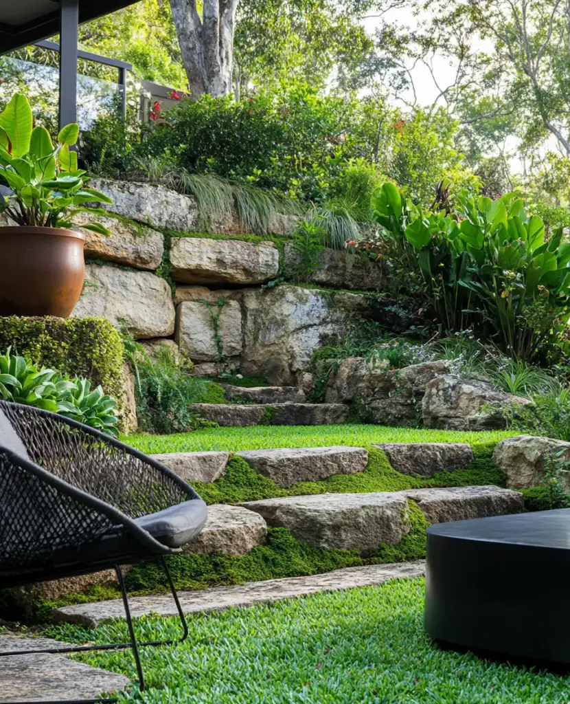 Tropical Patio with Dramatic Rock Backdrop