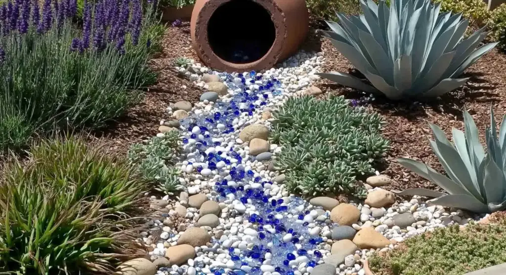 Be Creative with a Spilling Pot River Rocks Garden