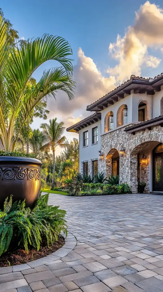 Harmony of Hardscape and Softscape in Driveway Entry