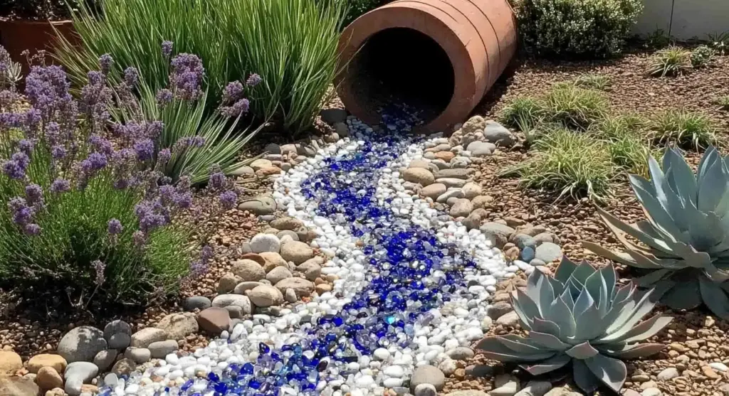 Beautiful Riverbed with White Rocks and Blue Pebbles