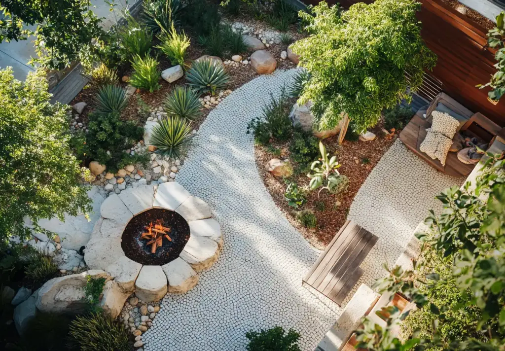 Circular Firepit with Geometric Stone Layout