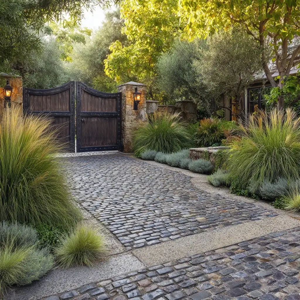 Harmony of Hardscape and Softscape in Driveway Entry