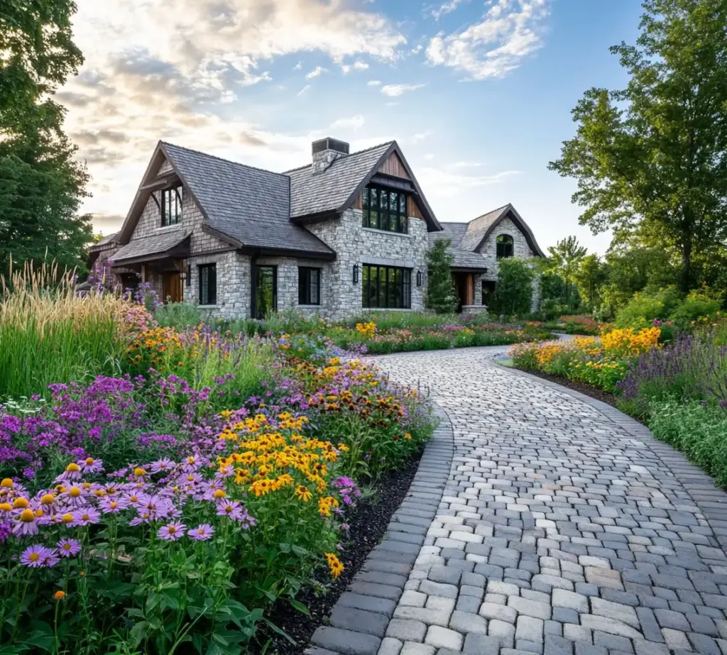 A Driveway Entry Blossoming with Colors