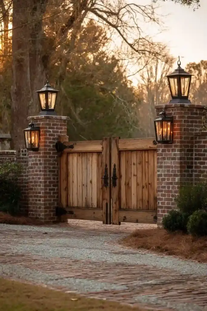 Rustic Wooden Gates With Lanterns