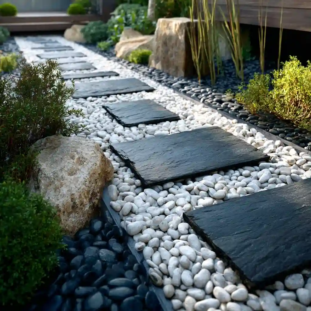 Zen-Inspired White Stone Pathways