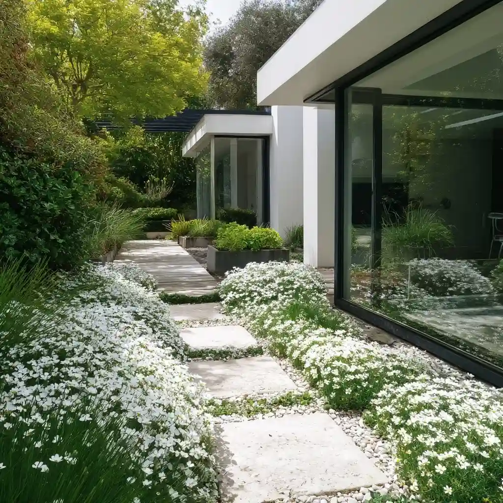 Serene White Floral Contemporary Garden Design