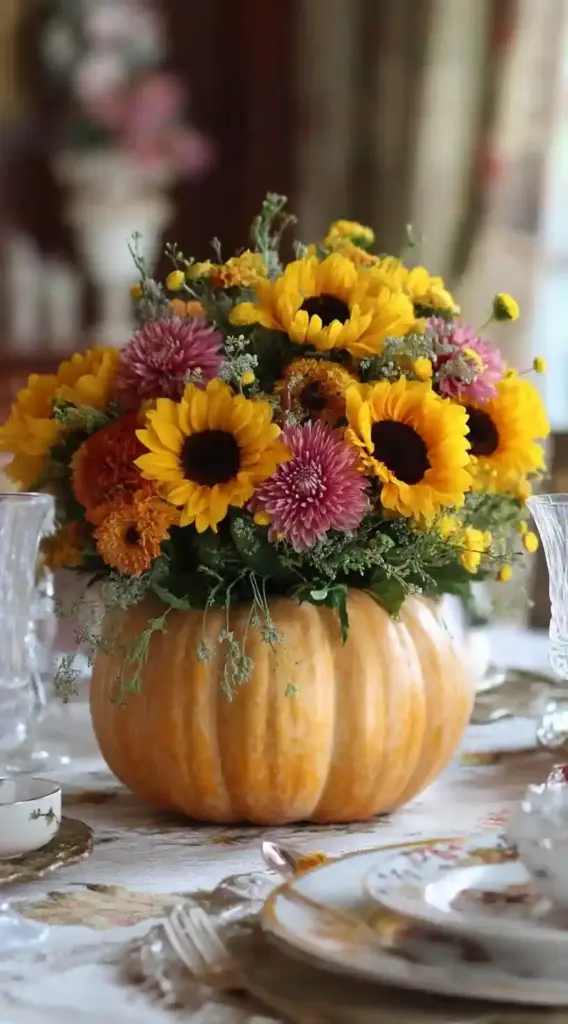 Pumpkins Decorating Ideas with Flowers