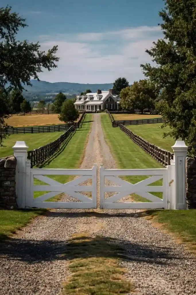 Classic Crossbuck Gates With Gravel Driveway