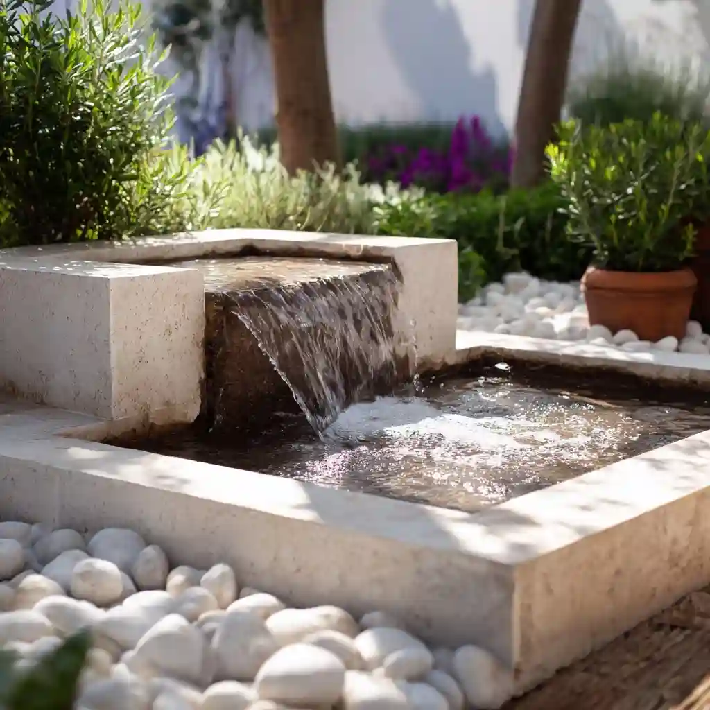 White Stone Fountain Accents