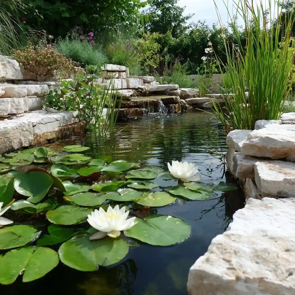 Pond Lining with White Stones