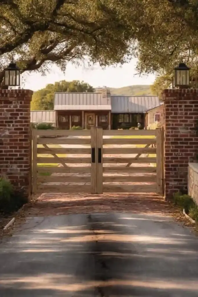 Horizontal Plank Gates With Rustic Brick Posts