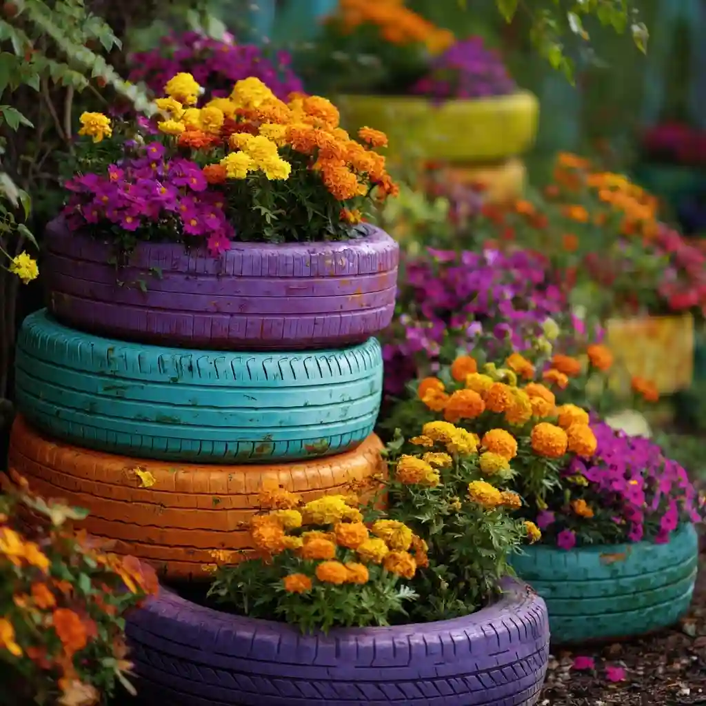 Repurpose Old Tires Flower Bed