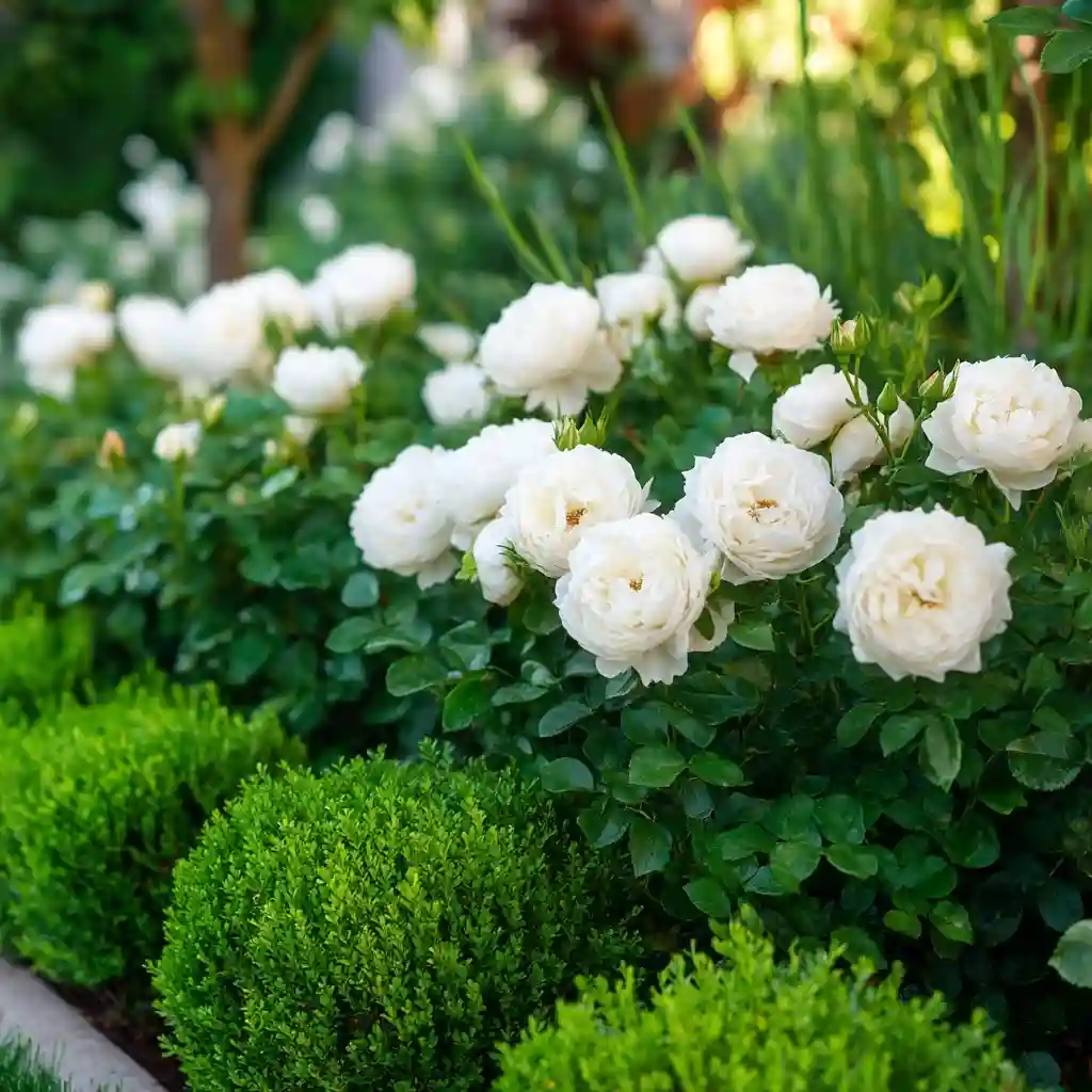 Elegant White Rose and Greenery Garden