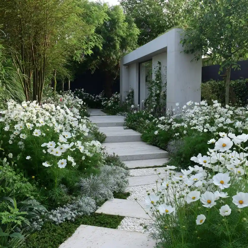 Serene White Flower Minimalist Garden Design