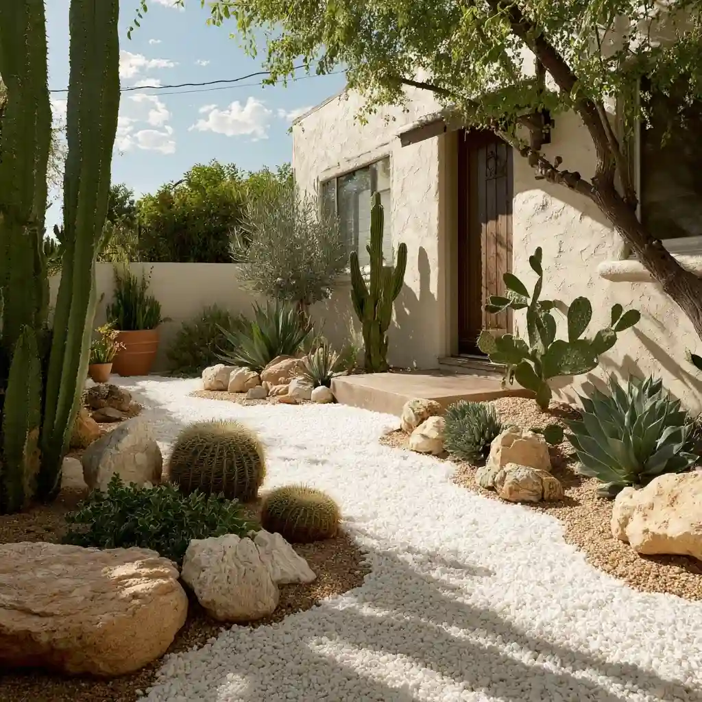 Cactus and Succulent White Stone Display