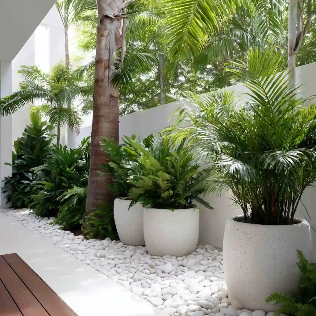 Tropical Planters with White Stones