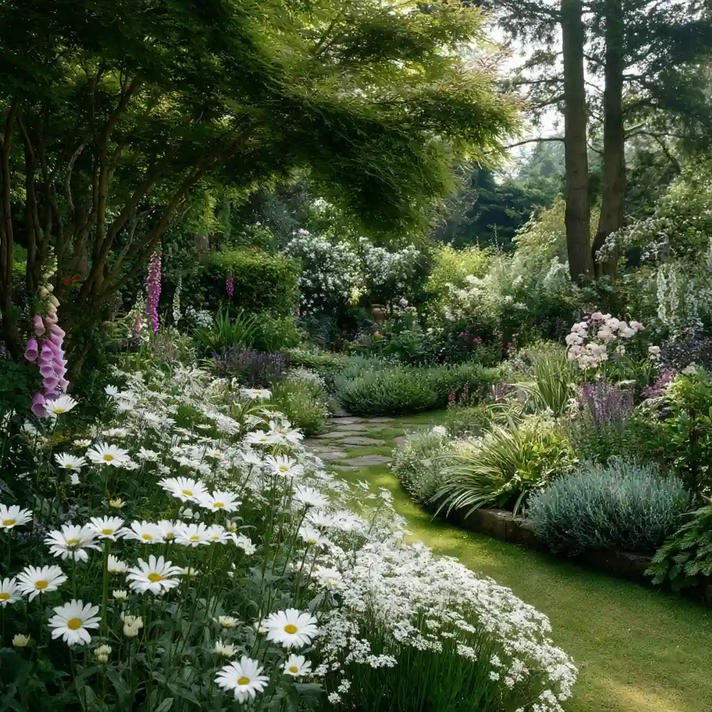 Peaceful White Flower Border Landscape Design
