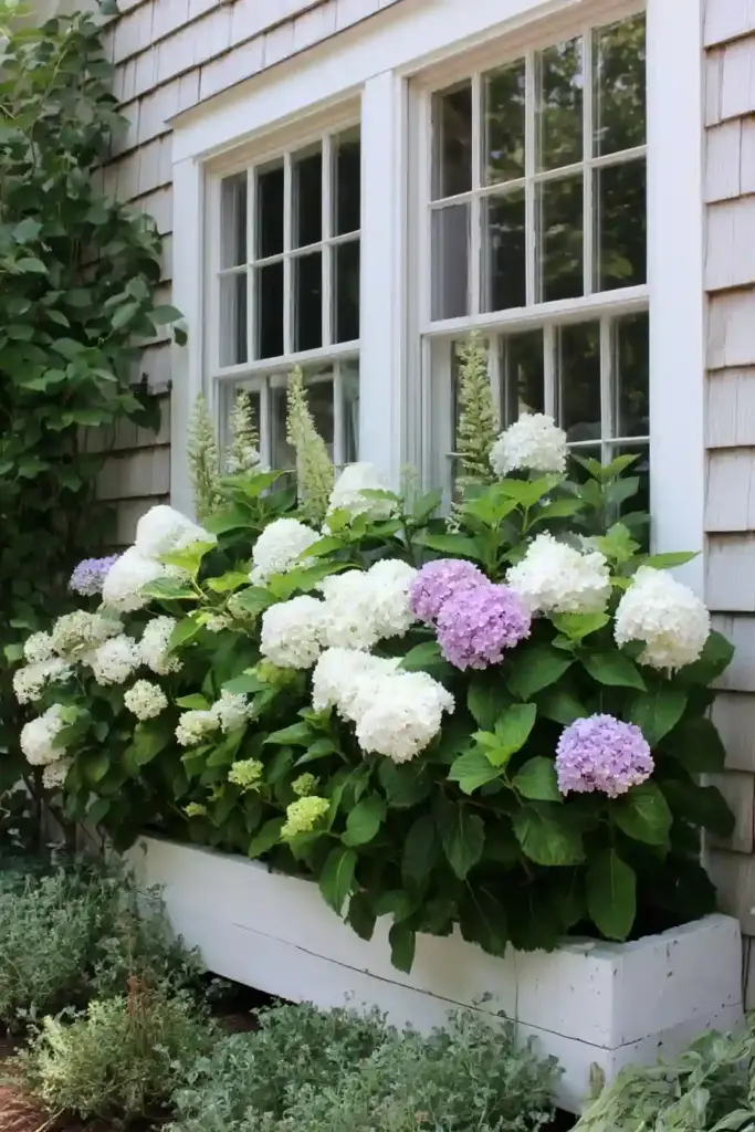 Hydrangea Planter Box Under Windows