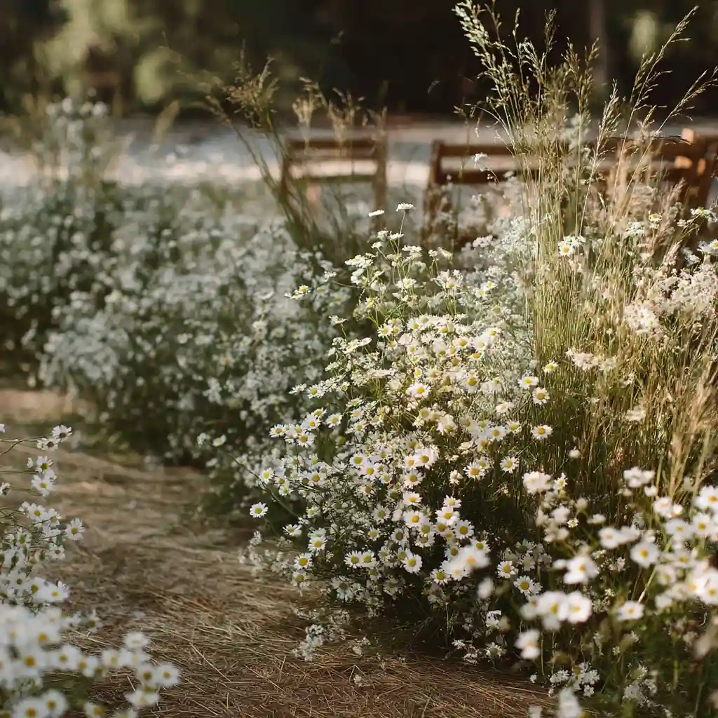 Serene White Floral Garden with Grasses
