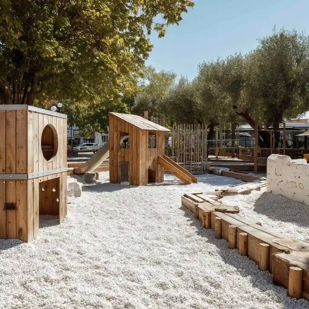 Playground Surface with White Stones