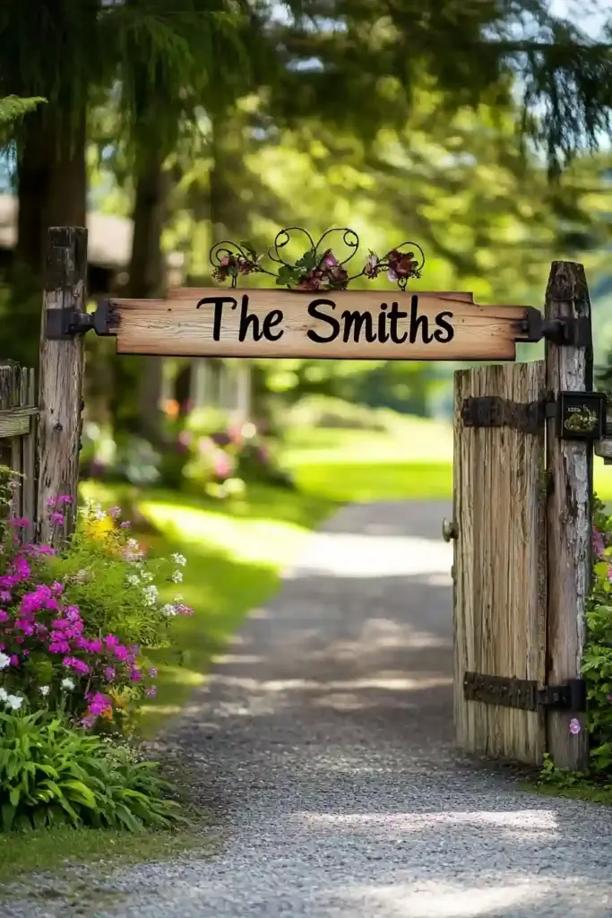 Z-Brace Wooden Gate With Wooden Sign