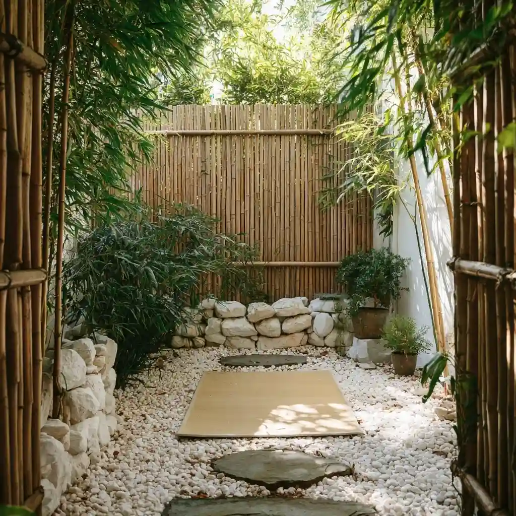 Outdoor Yoga Nook with White Stones