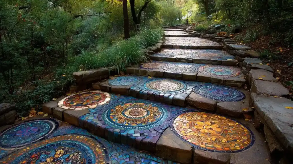 Repurposed Dish Mosaic Stepping Stones