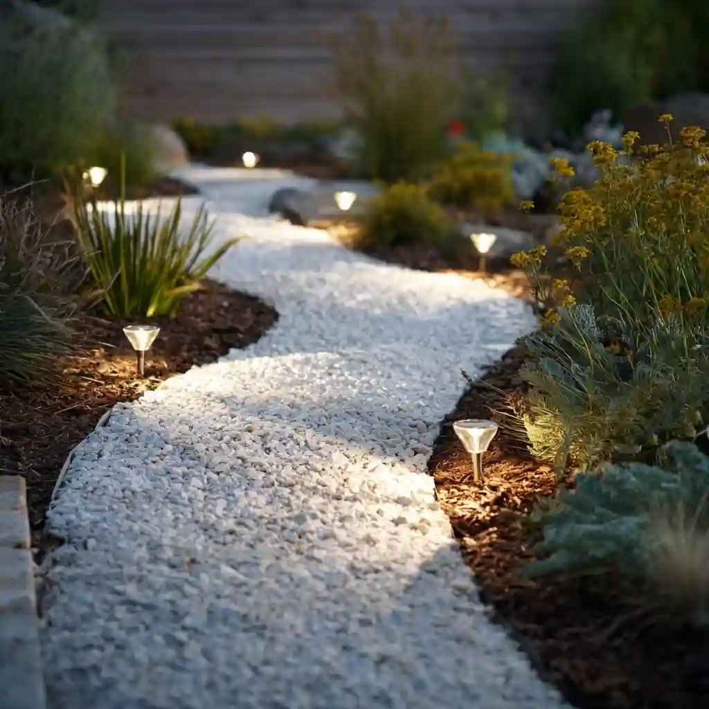 Pathway Lights with White Stones
