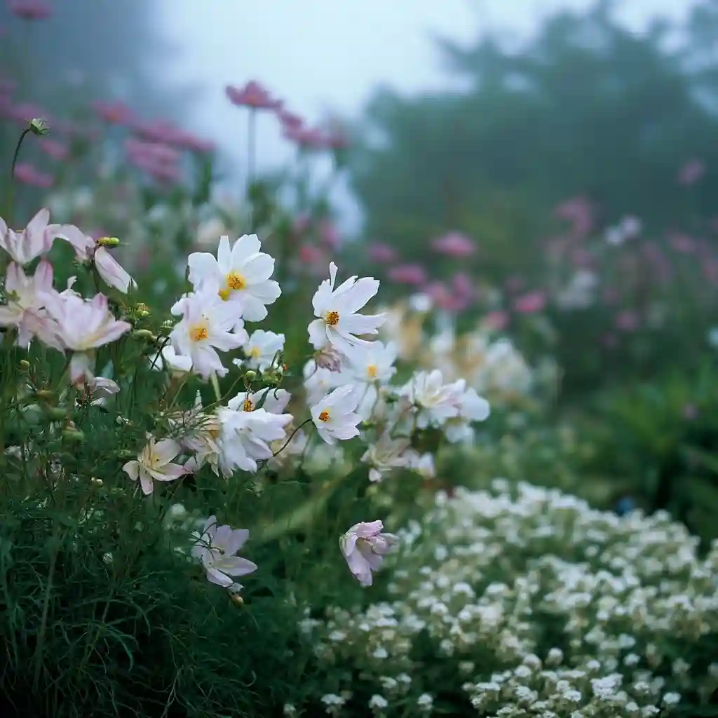 Serene White Floral Garden Oasis