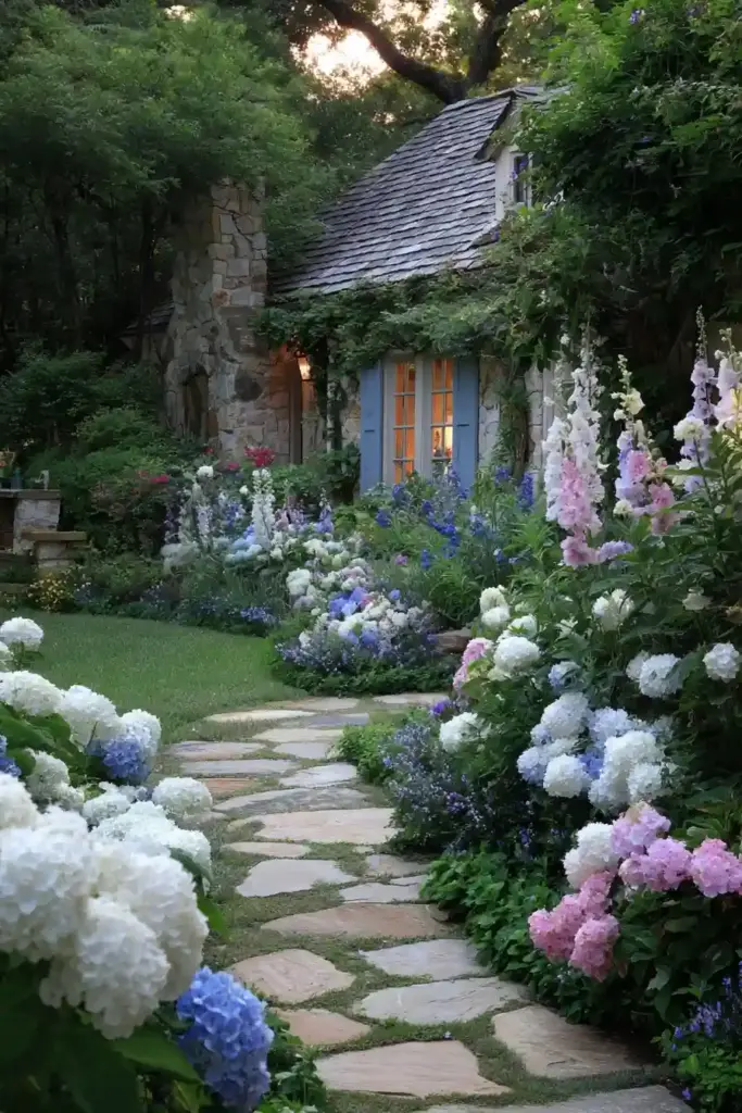 Cottage Garden with Hydrangeas