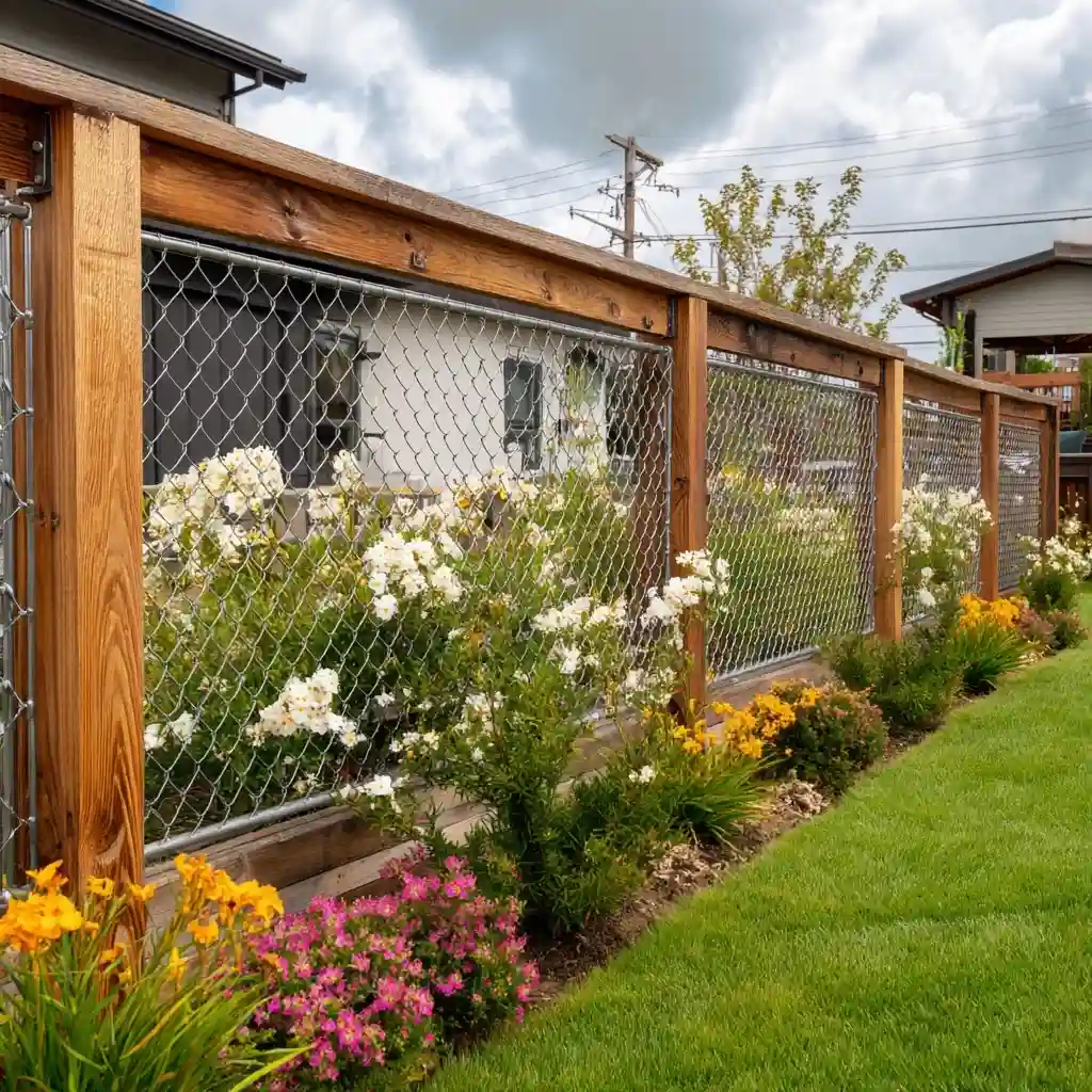 Chain Link Fence with Wood Frame