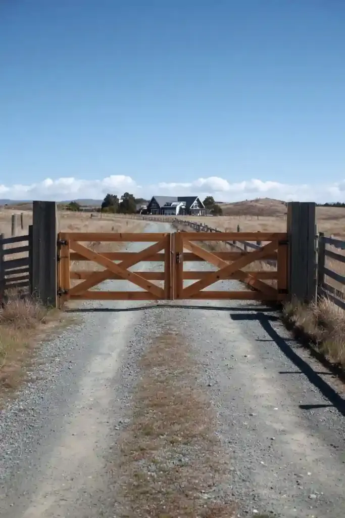 Double Farm-Style Gates With Wooden Posts