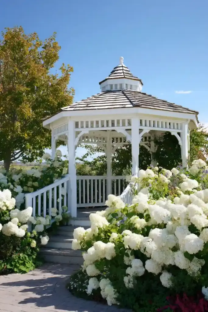 Hydrangeas Around a Gazebo