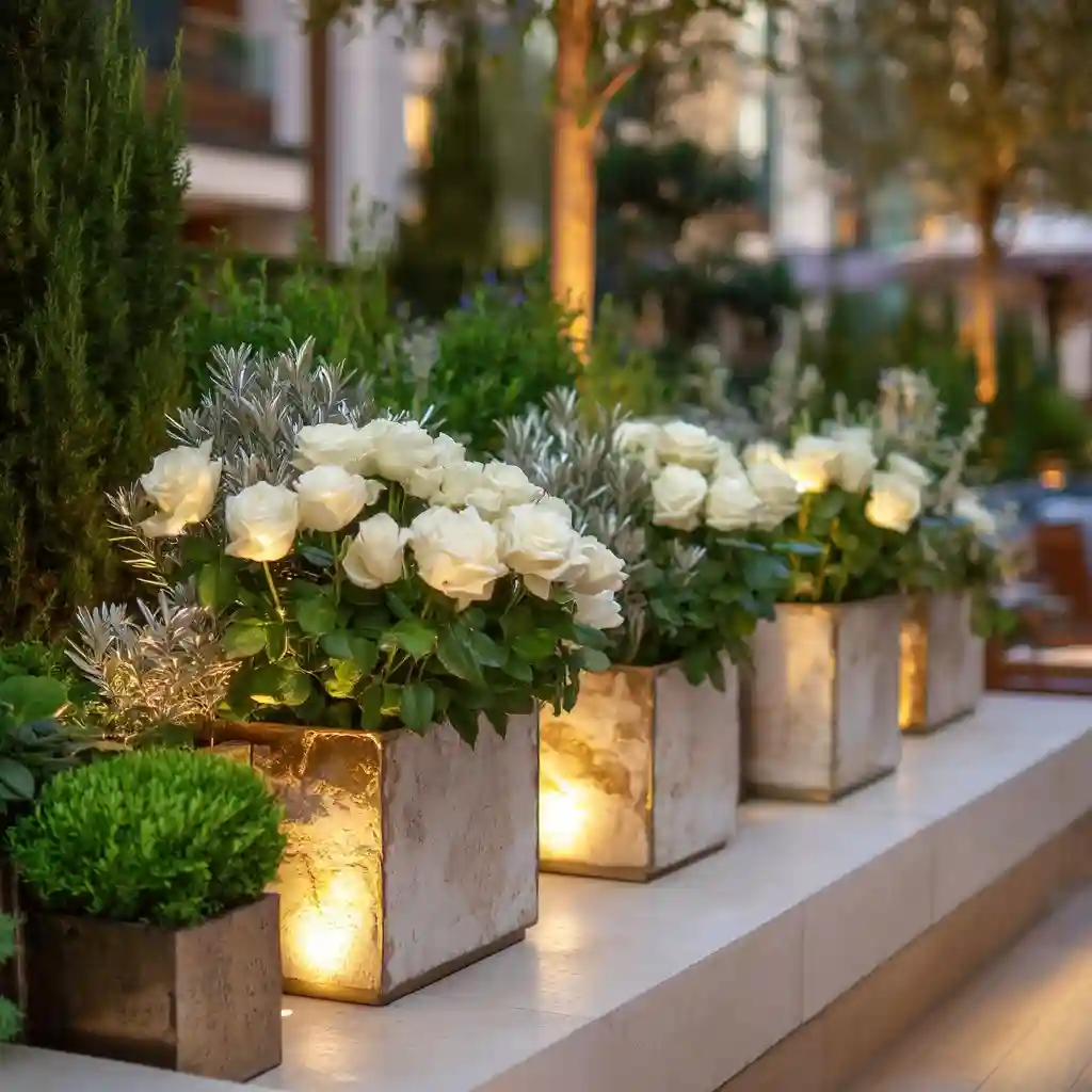 Serene White Rose Container Garden Design