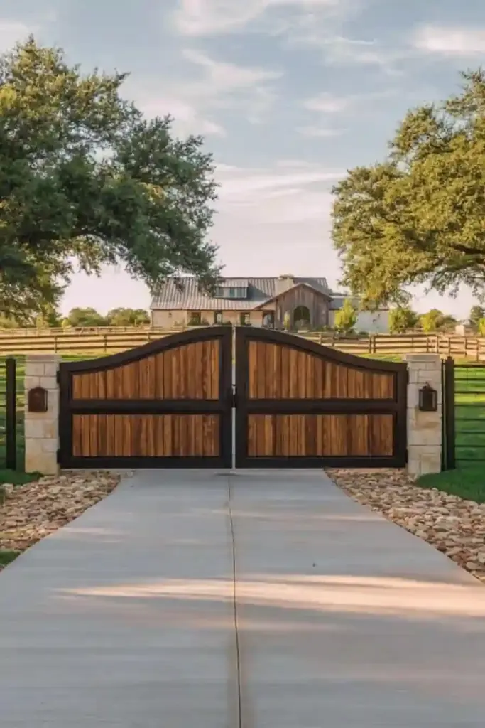 Arched Wooden Gates With Metal Frame