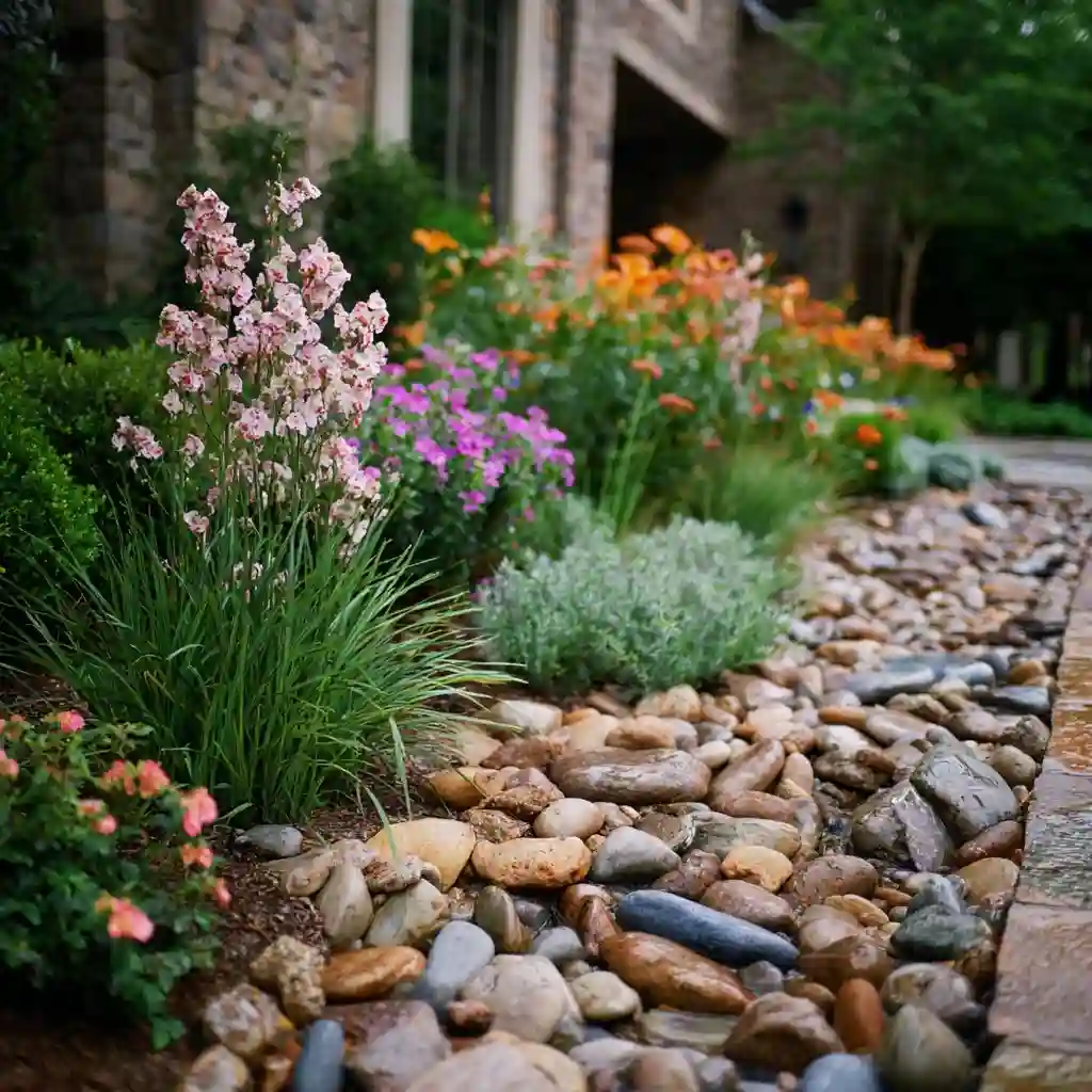 A River Rock Flower Bed