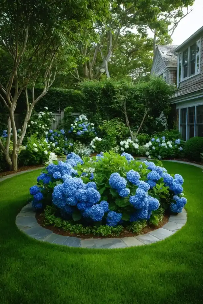Hydrangea Focal Point in a Circular Bed