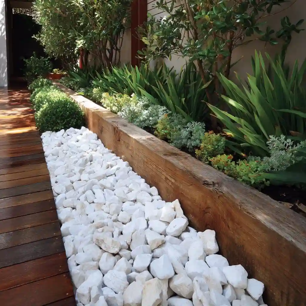 White Stone and Timber Edging