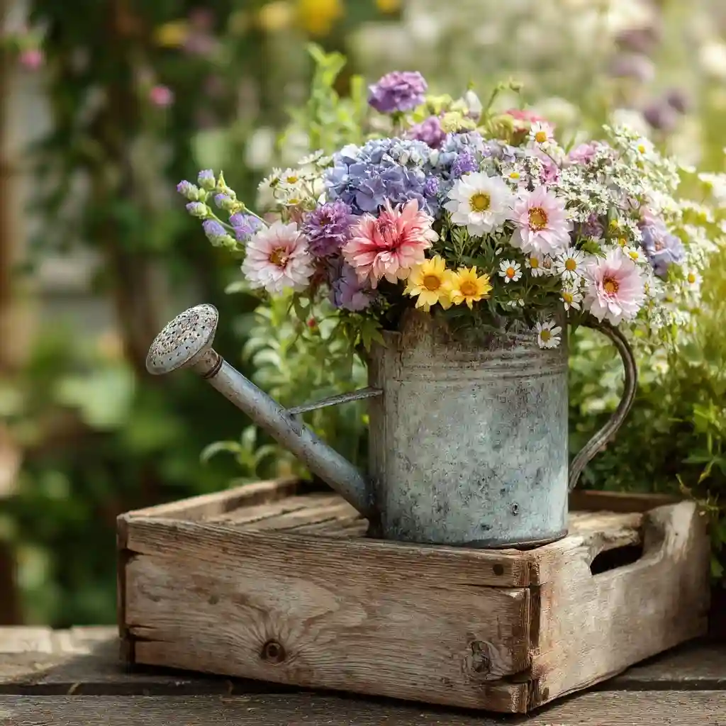 Vintage Watering Can Flower Display