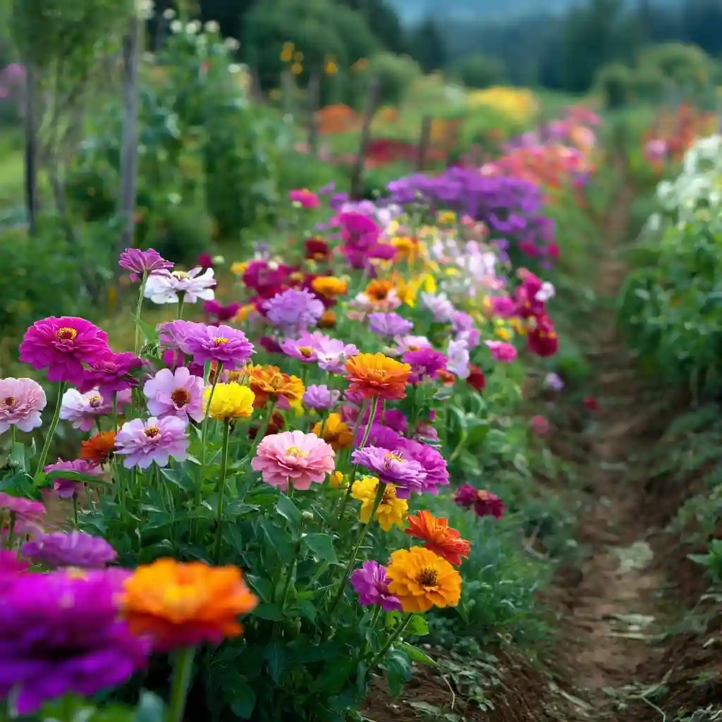 Cut-Flower Row Garden (Zinnia, Dahlia, Cosmos)