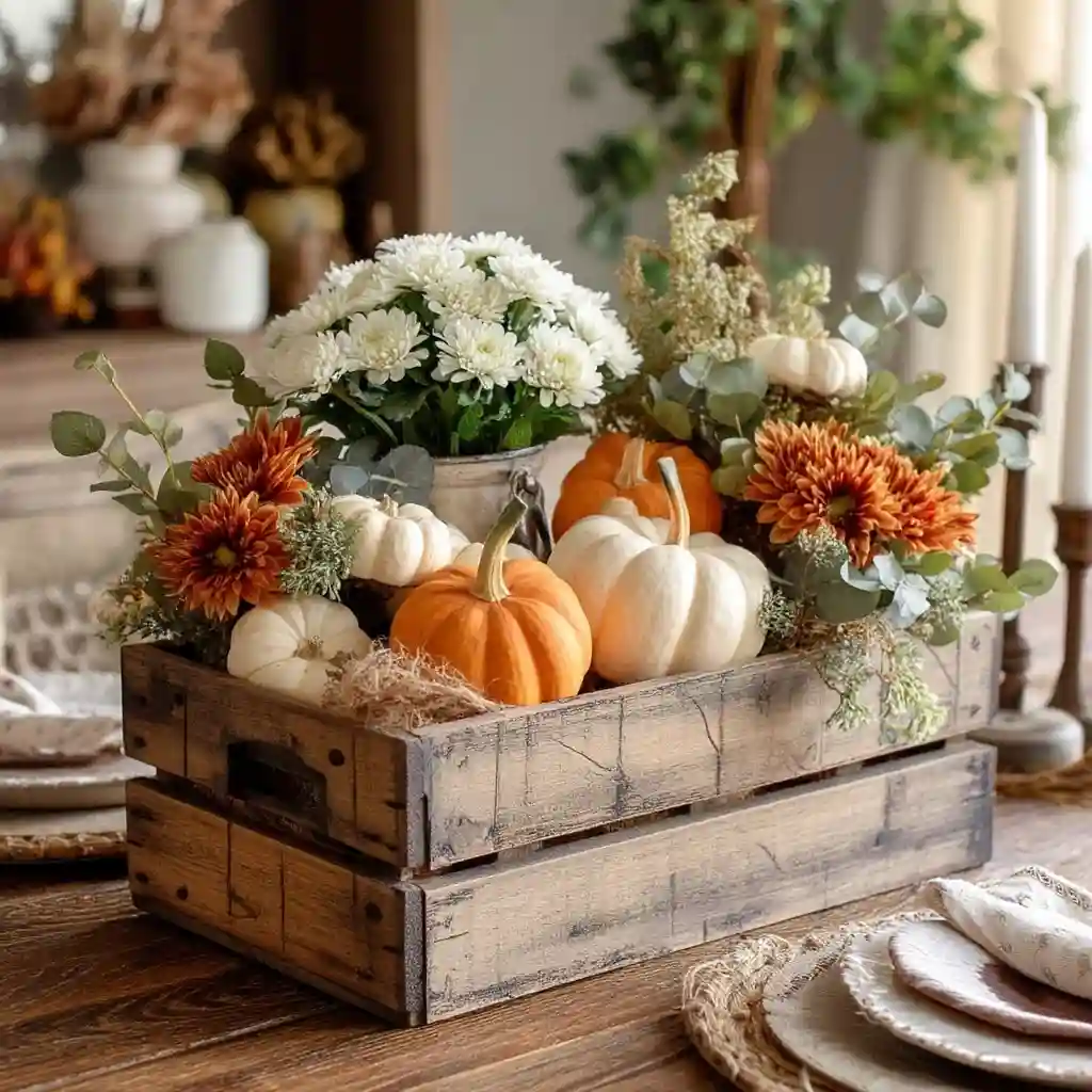 Farmhouse Crate with Pumpkins & Mixed Florals