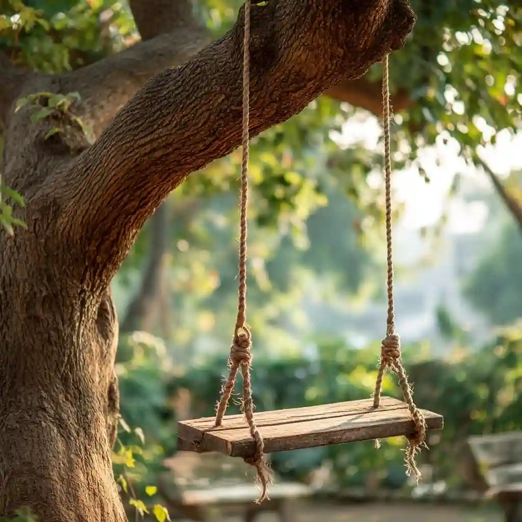 Wooden Swing Hanging from a Tree