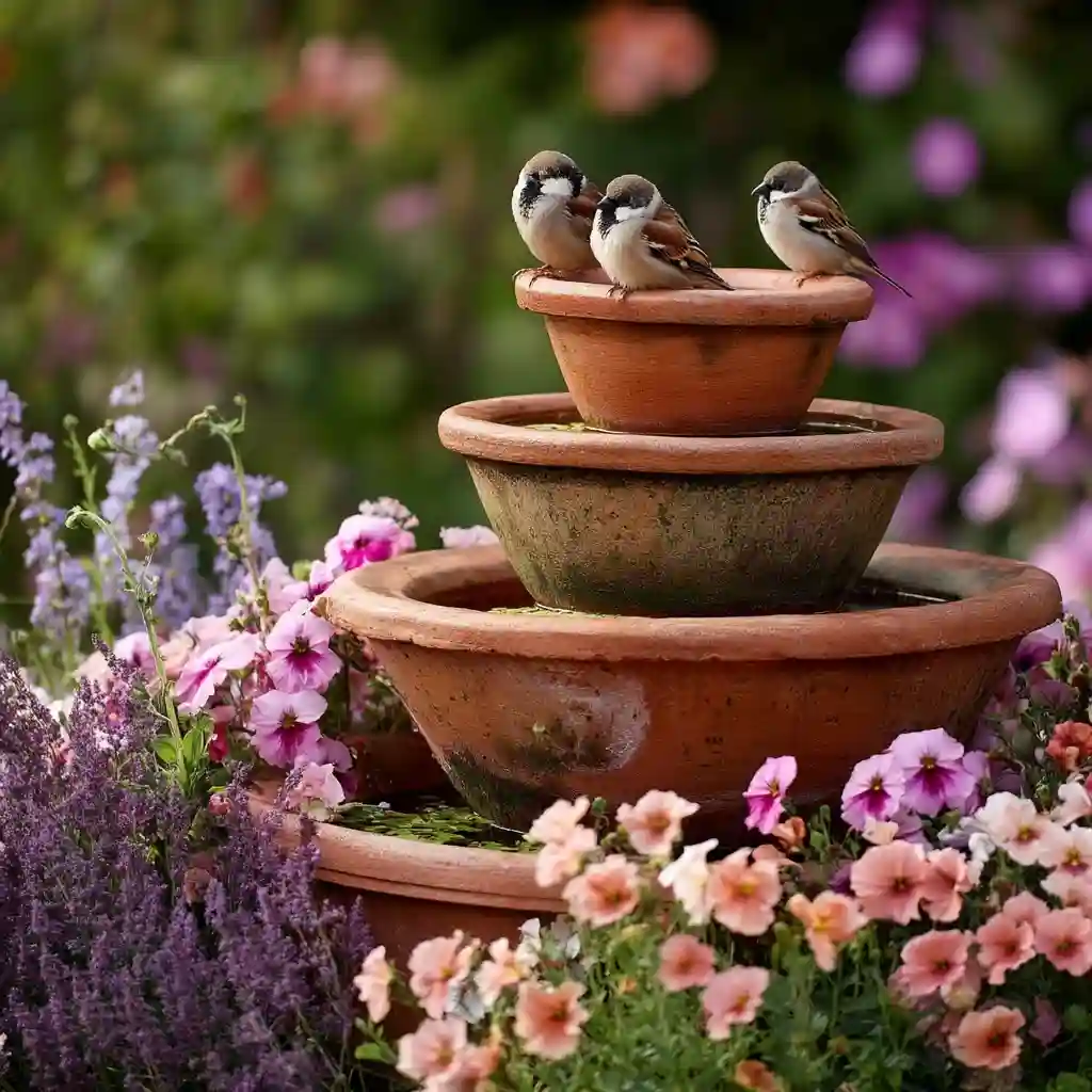 DIY Bird Bath from Flower Pots