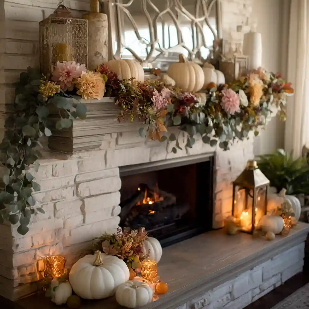 Mantel Garland of Pumpkins with Seasonal Stems