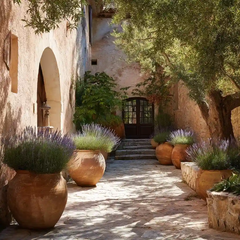 Mediterranean-Style Lavender Courtyard