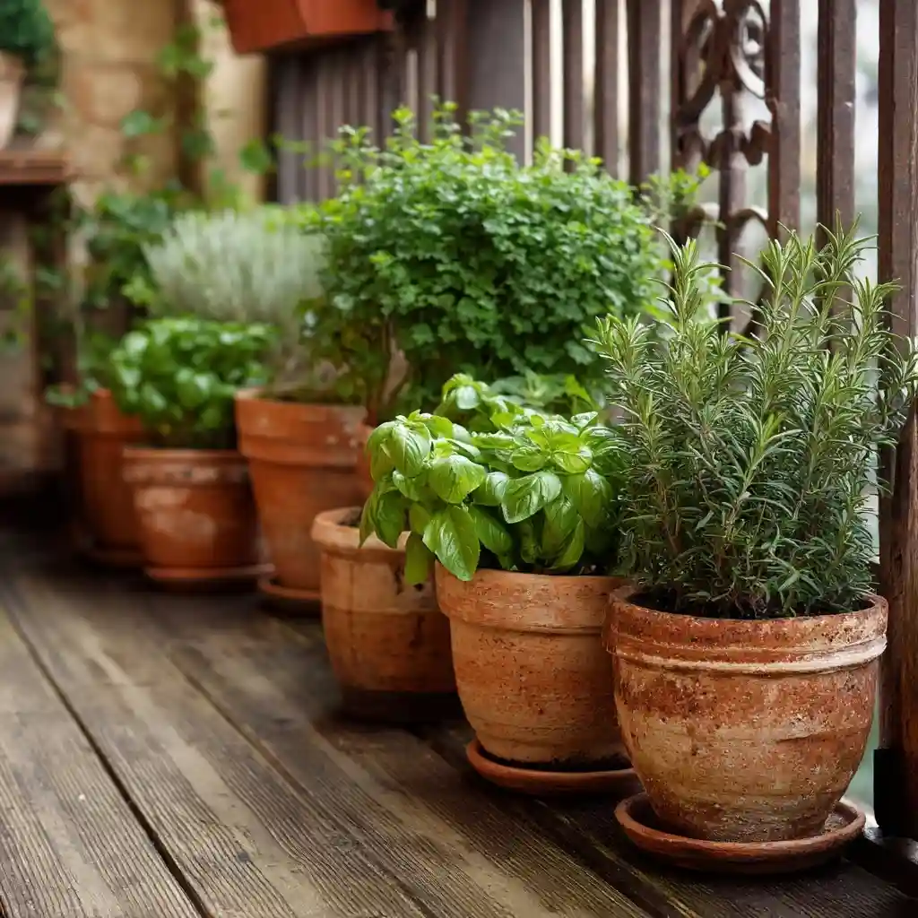Herb Garden with Clay Pots