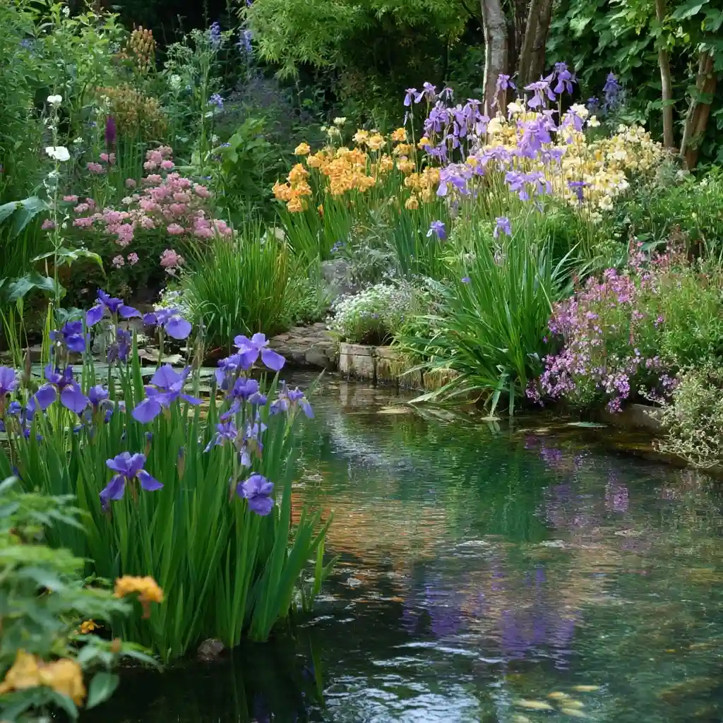 Water Feature With Moisture-Loving Flowers