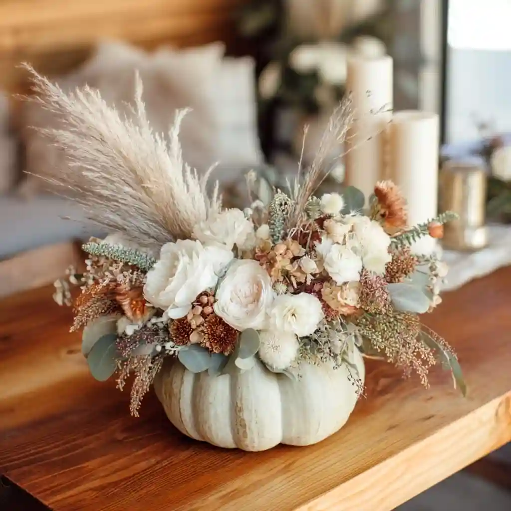 Boho Pumpkin with Pampas Grass & Seeded Eucalyptus