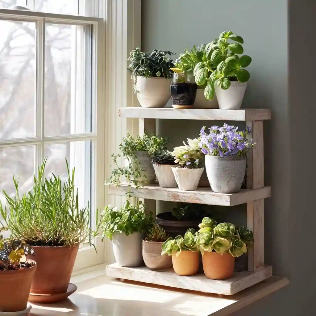 Plant Shelves Near Sunny Window